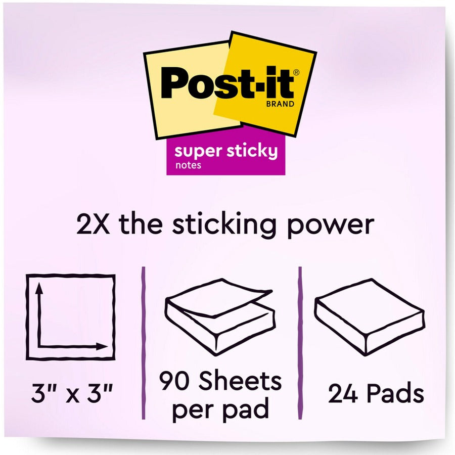 Self-Stick Notes Office Pack, 3" x 3", Supernova Neons Collection Colors, 90 Sheets/Pad, 24 Pads/Pack