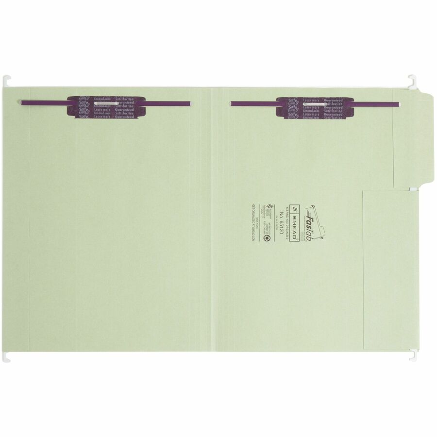 Smead FasTab 1/3 Tab Cut Letter Recycled Fastener Folder - 8 1/2" x 11" - 2 Fastener(s) - Top Tab Location - Assorted Position Tab Position - Moss - 10% Recycled - 18 / Box