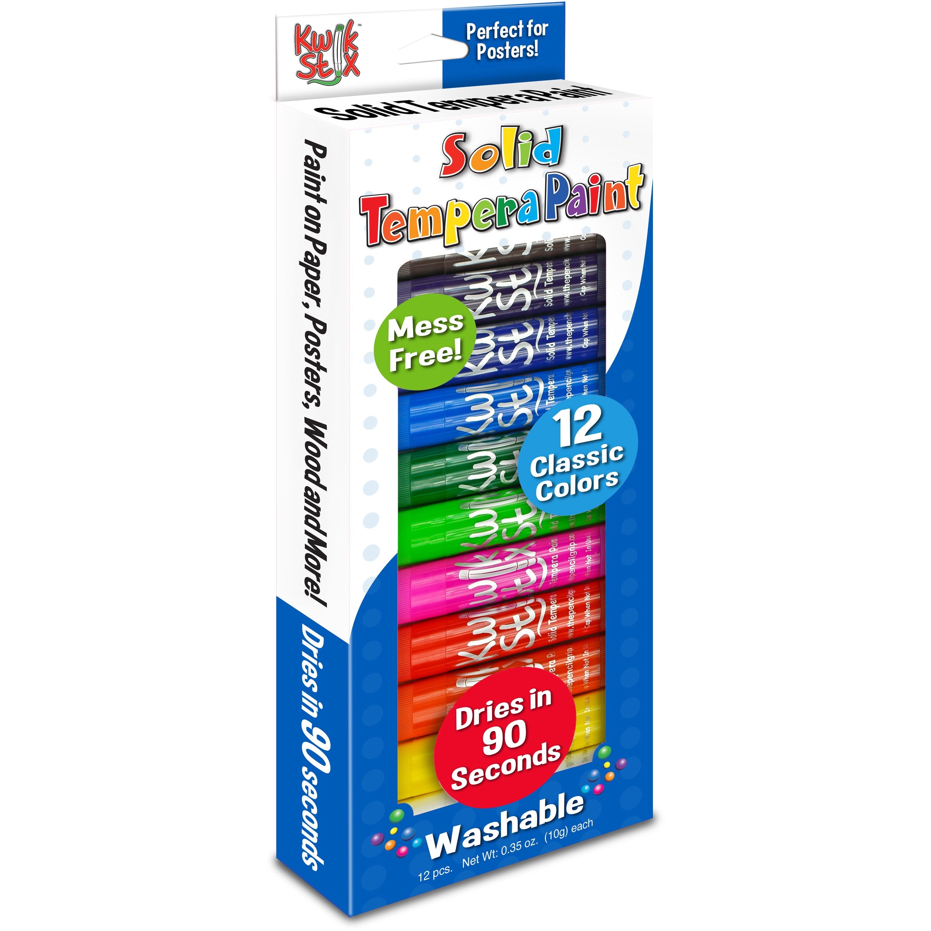 Kwik Stick Tempera Paint, 3.5", Assorted Colors, 12/Pack