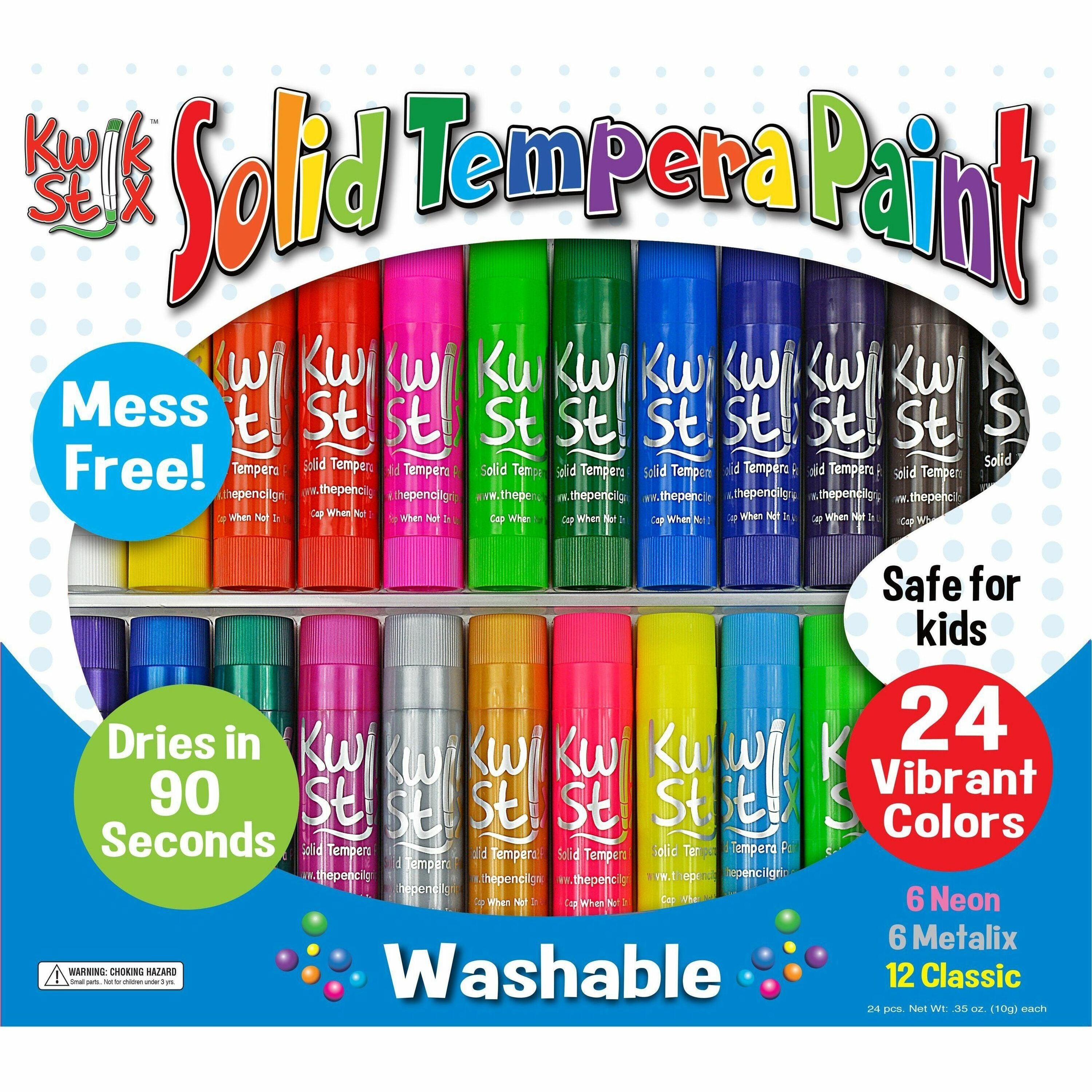 Kwik Stick Tempera Paint, 3.5", Assorted Colors, 24/Pack