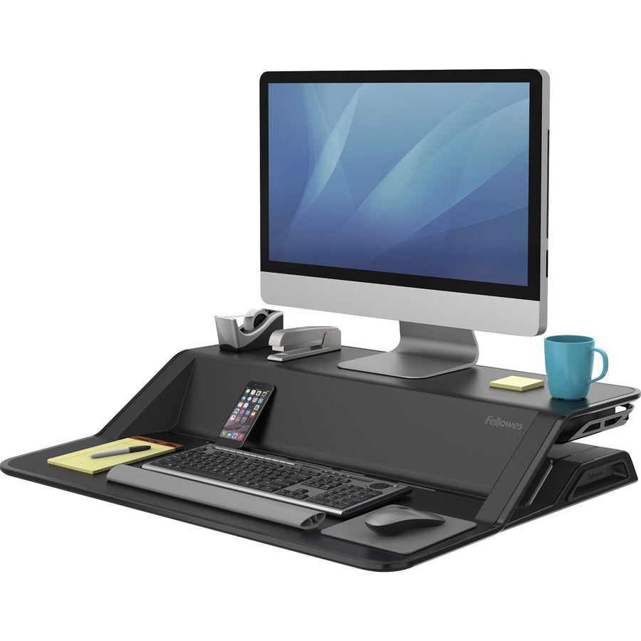 Lotus Sit-Stands Workstation, 32.75" x 24.25" x 5.5" to 22.5", Black