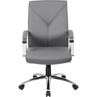 Boss B10101 Executive Chair - Gray LeatherPlus Seat - Gray Leather, Polyurethane Back - Chrome, Black Chrome Frame - 5-star Base - 1 Each
