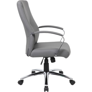 Boss B10101 Executive Chair - Gray LeatherPlus Seat - Gray Leather, Polyurethane Back - Chrome, Black Chrome Frame - 5-star Base - 1 Each