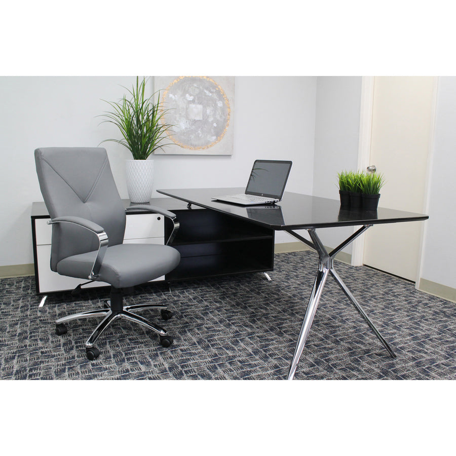 Boss B10101 Executive Chair - Gray LeatherPlus Seat - Gray Leather, Polyurethane Back - Chrome, Black Chrome Frame - 5-star Base - 1 Each - 6