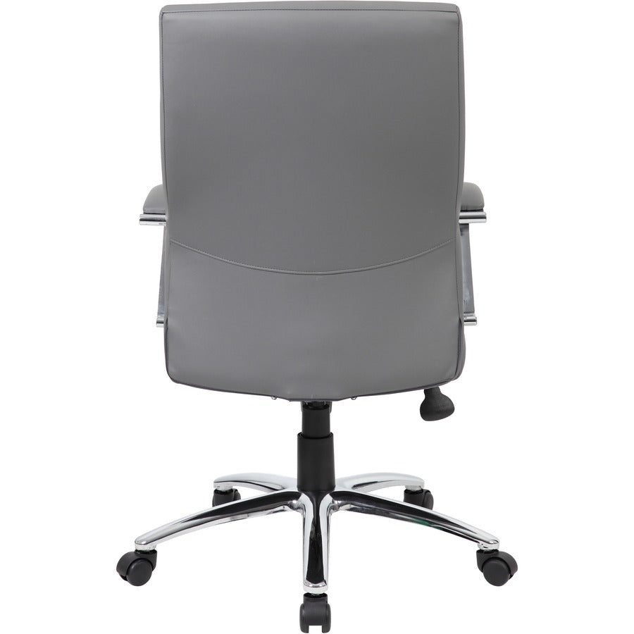 Boss B10101 Executive Chair - Gray LeatherPlus Seat - Gray Leather, Polyurethane Back - Chrome, Black Chrome Frame - 5-star Base - 1 Each