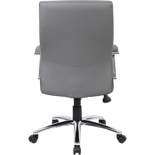 Boss B10101 Executive Chair - Gray LeatherPlus Seat - Gray Leather, Polyurethane Back - Chrome, Black Chrome Frame - 5-star Base - 1 Each