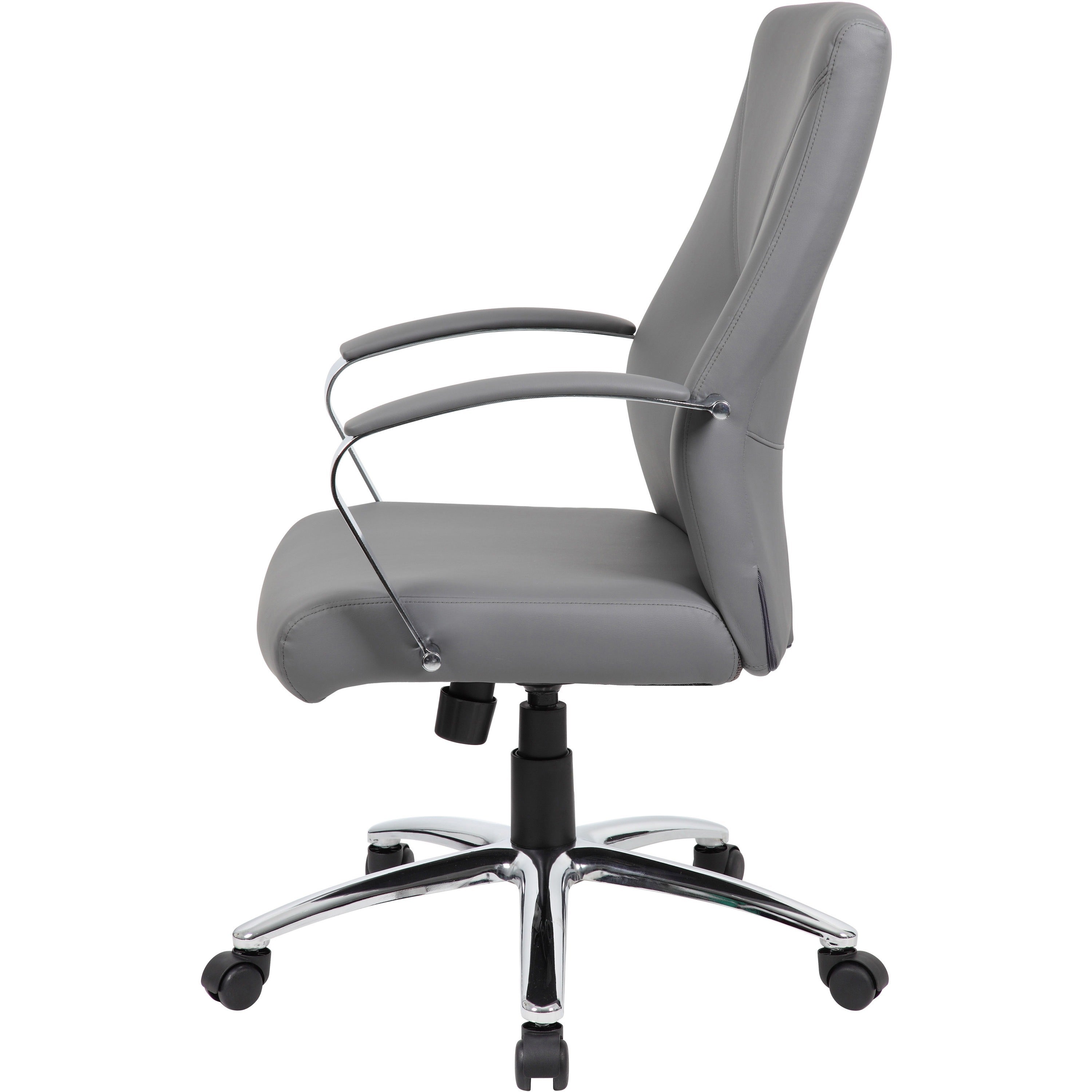 Boss B10101 Executive Chair - Gray LeatherPlus Seat - Gray Leather, Polyurethane Back - Chrome, Black Chrome Frame - 5-star Base - 1 Each - 3