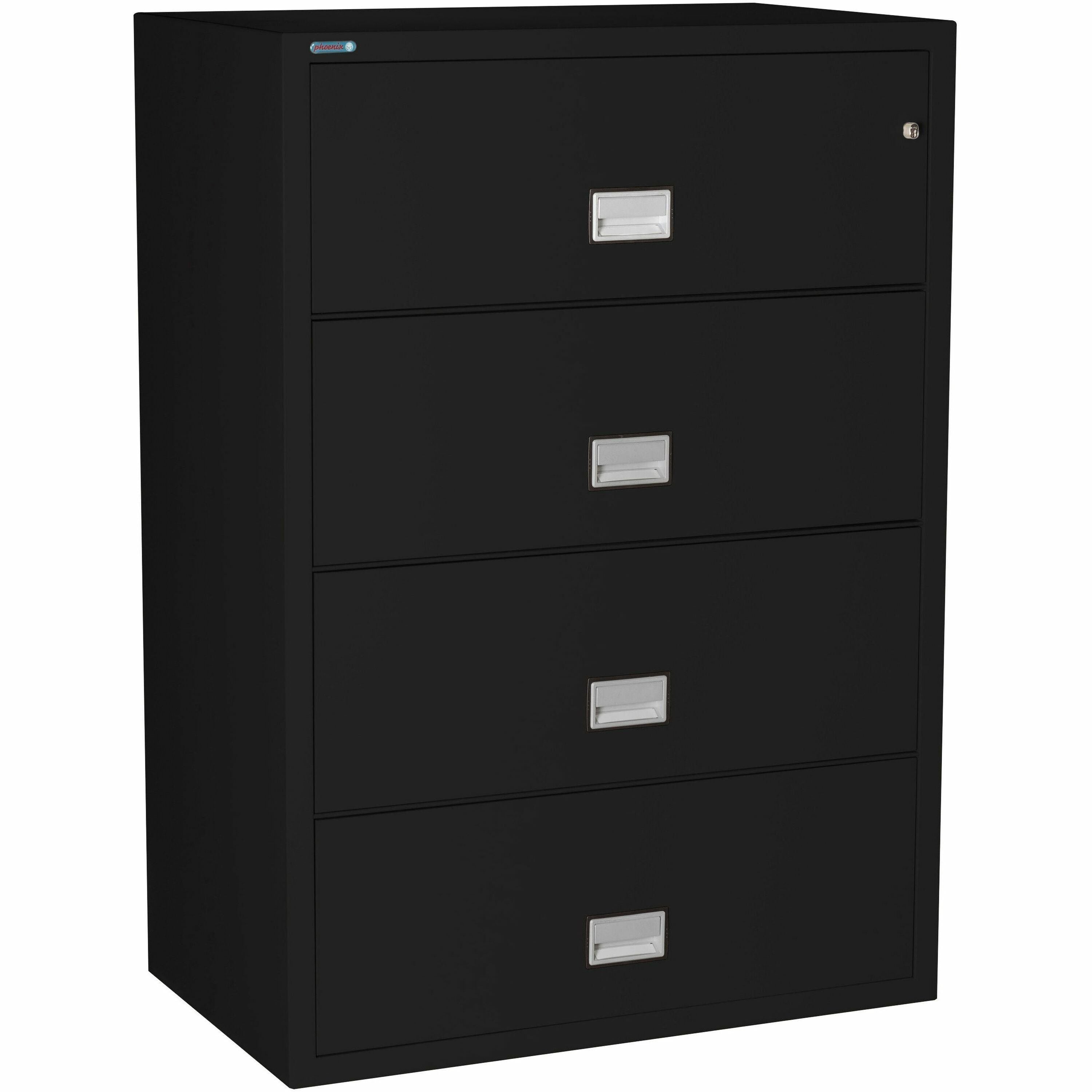 Phoenix World Class Lateral File - 4-Drawer - 38.9" x 23.6" x 54.7" - 4 x Drawer(s) for File - Lateral - Fire Resistant, Explosion Resistant, Impact Resistant, Security Lock - Black