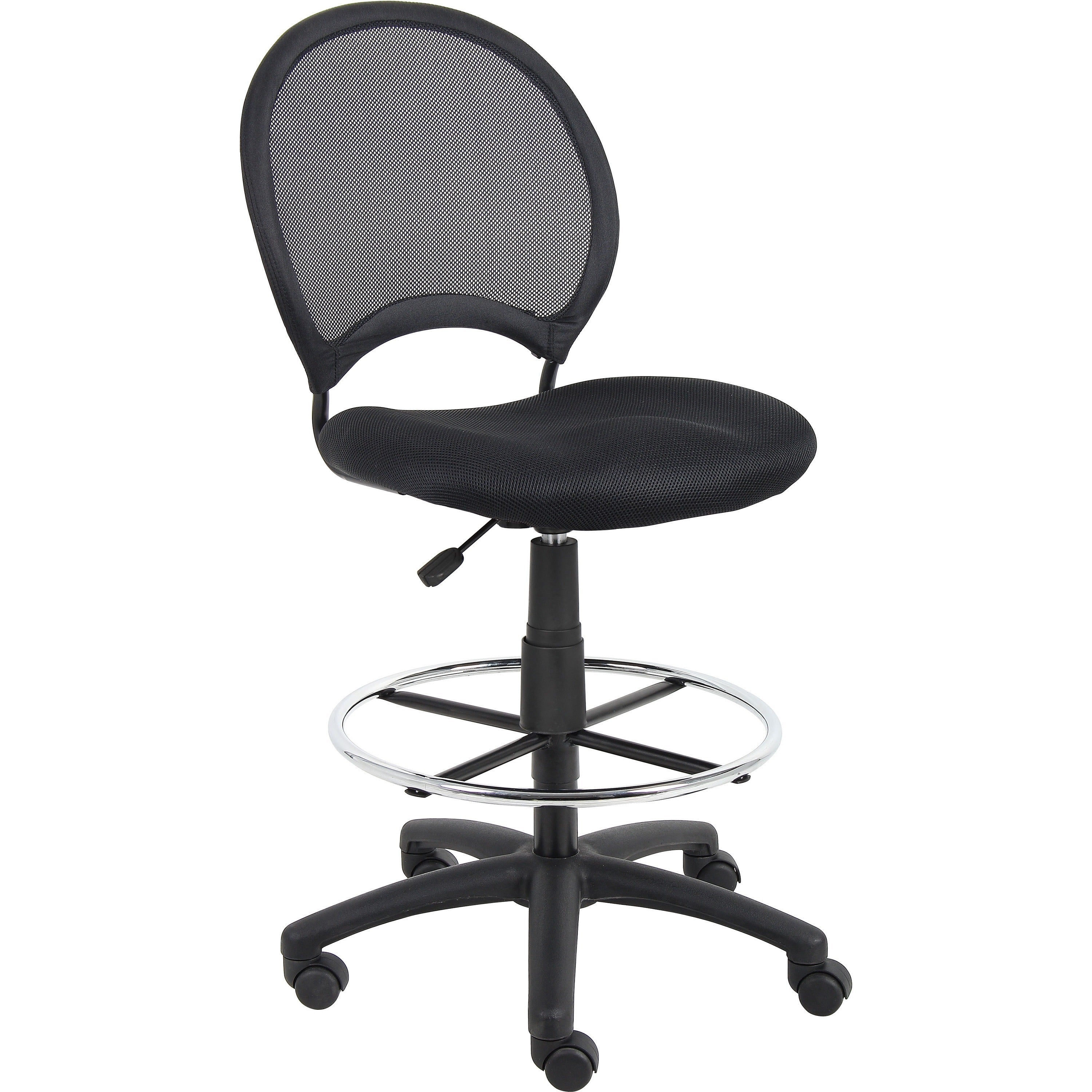 Boss B16215 Drafting Chair - Black Mesh Seat - Black Ballistic Nylon, Metal Back - Black, Chrome Nylon Frame - 5-star Base - 1 Each - 1