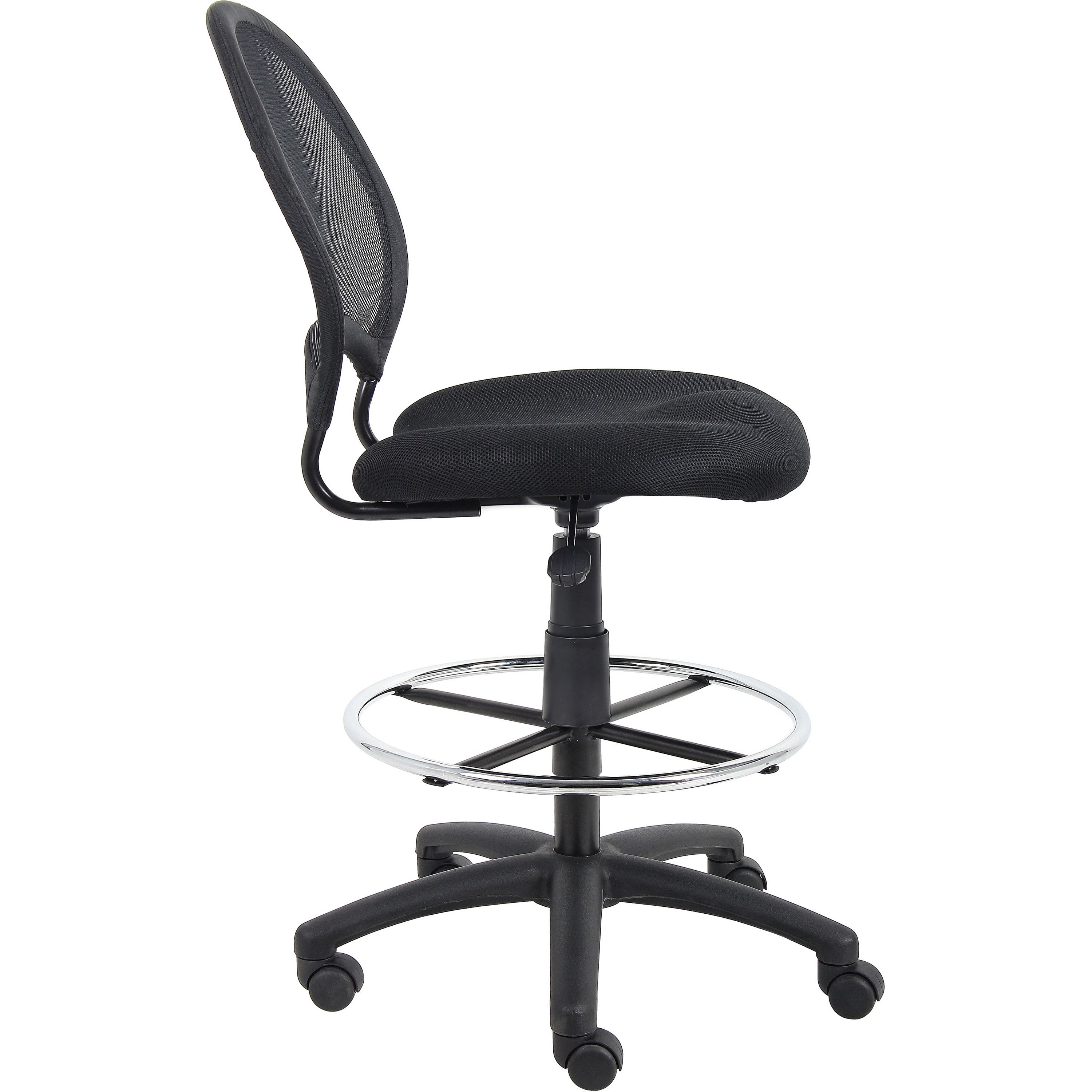 Boss B16215 Drafting Chair - Black Mesh Seat - Black Ballistic Nylon, Metal Back - Black, Chrome Nylon Frame - 5-star Base - 1 Each - 4