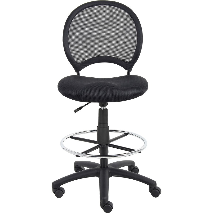 Boss B16215 Drafting Chair - Black Mesh Seat - Black Ballistic Nylon, Metal Back - Black, Chrome Nylon Frame - 5-star Base - 1 Each