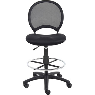 Boss B16215 Drafting Chair - Black Mesh Seat - Black Ballistic Nylon, Metal Back - Black, Chrome Nylon Frame - 5-star Base - 1 Each