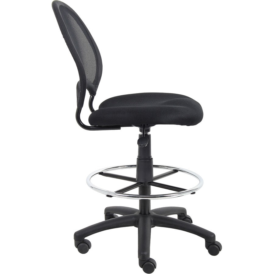 Boss B16215 Drafting Chair - Black Mesh Seat - Black Ballistic Nylon, Metal Back - Black, Chrome Nylon Frame - 5-star Base - 1 Each