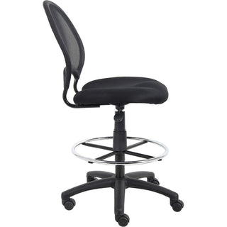 Boss B16215 Drafting Chair - Black Mesh Seat - Black Ballistic Nylon, Metal Back - Black, Chrome Nylon Frame - 5-star Base - 1 Each