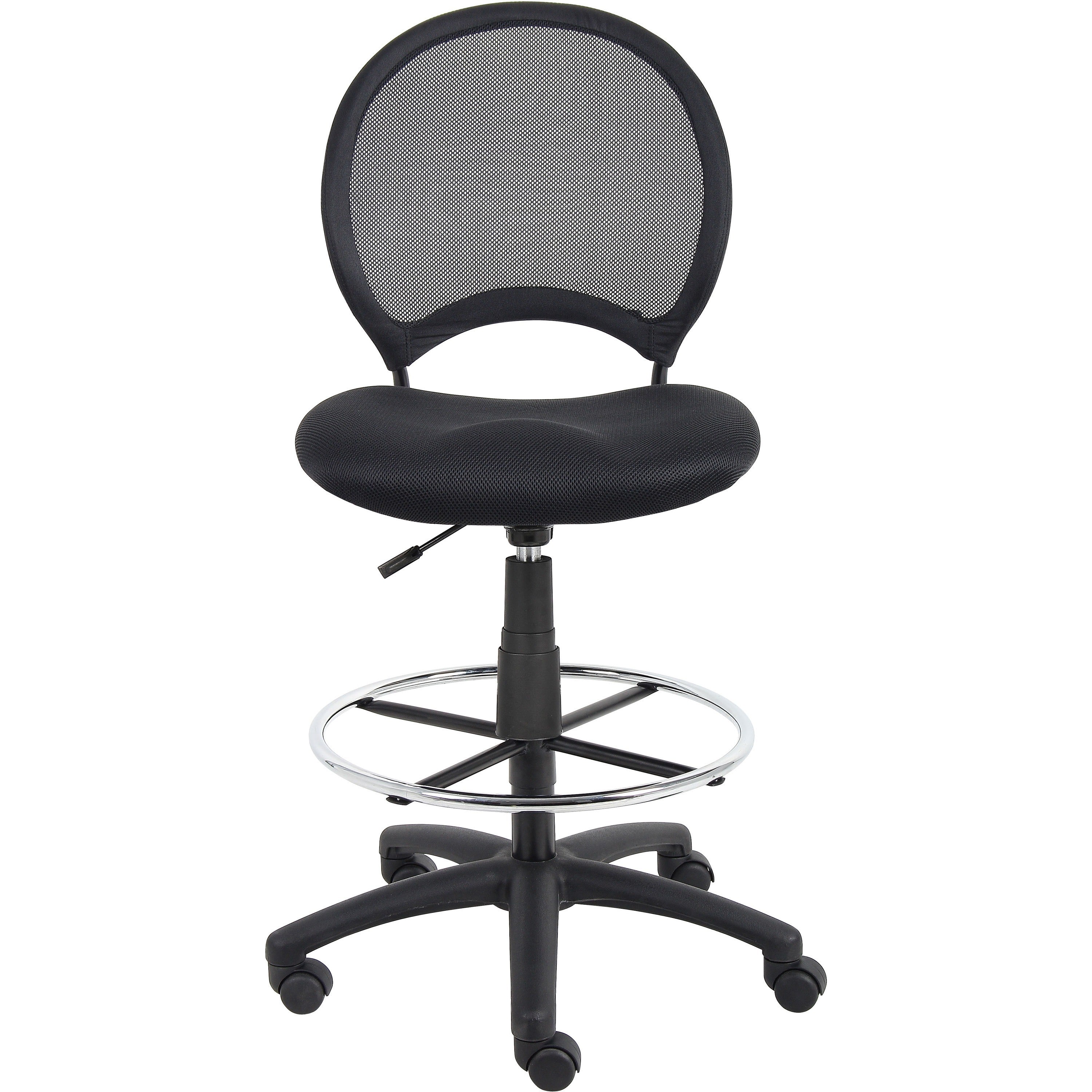 Boss B16215 Drafting Chair - Black Mesh Seat - Black Ballistic Nylon, Metal Back - Black, Chrome Nylon Frame - 5-star Base - 1 Each - 2