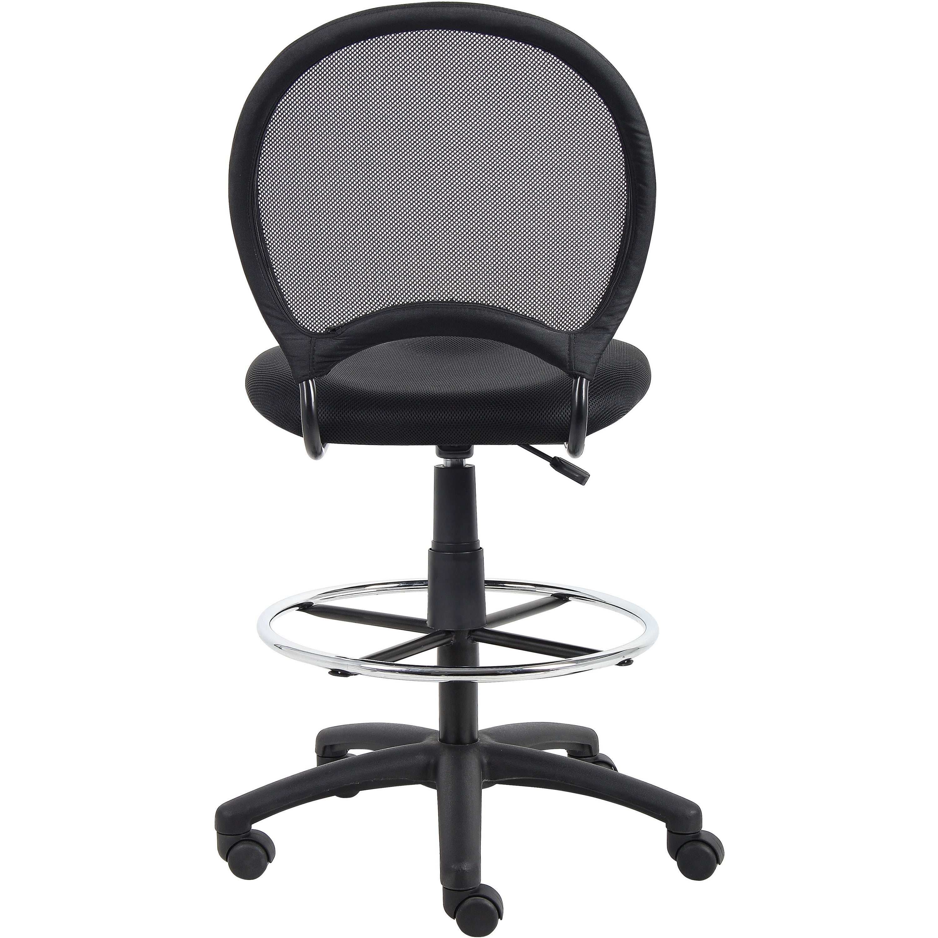 Boss B16215 Drafting Chair - Black Mesh Seat - Black Ballistic Nylon, Metal Back - Black, Chrome Nylon Frame - 5-star Base - 1 Each - 3