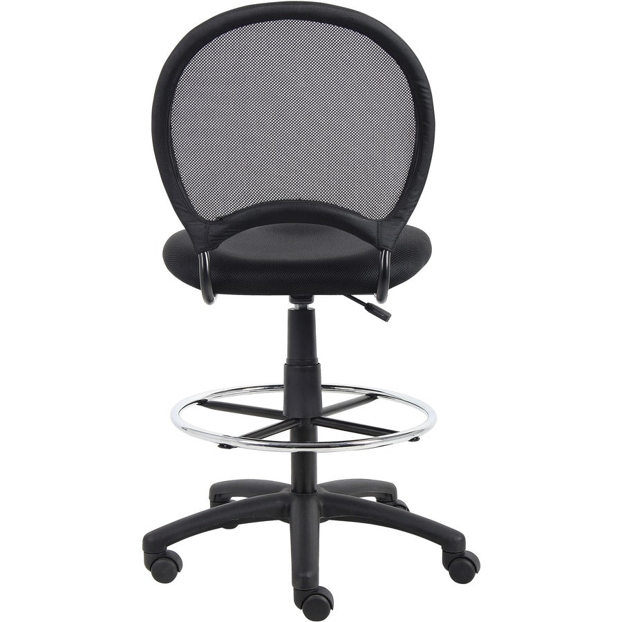Boss B16215 Drafting Chair - Black Mesh Seat - Black Ballistic Nylon, Metal Back - Black, Chrome Nylon Frame - 5-star Base - 1 Each