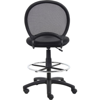 Boss B16215 Drafting Chair - Black Mesh Seat - Black Ballistic Nylon, Metal Back - Black, Chrome Nylon Frame - 5-star Base - 1 Each