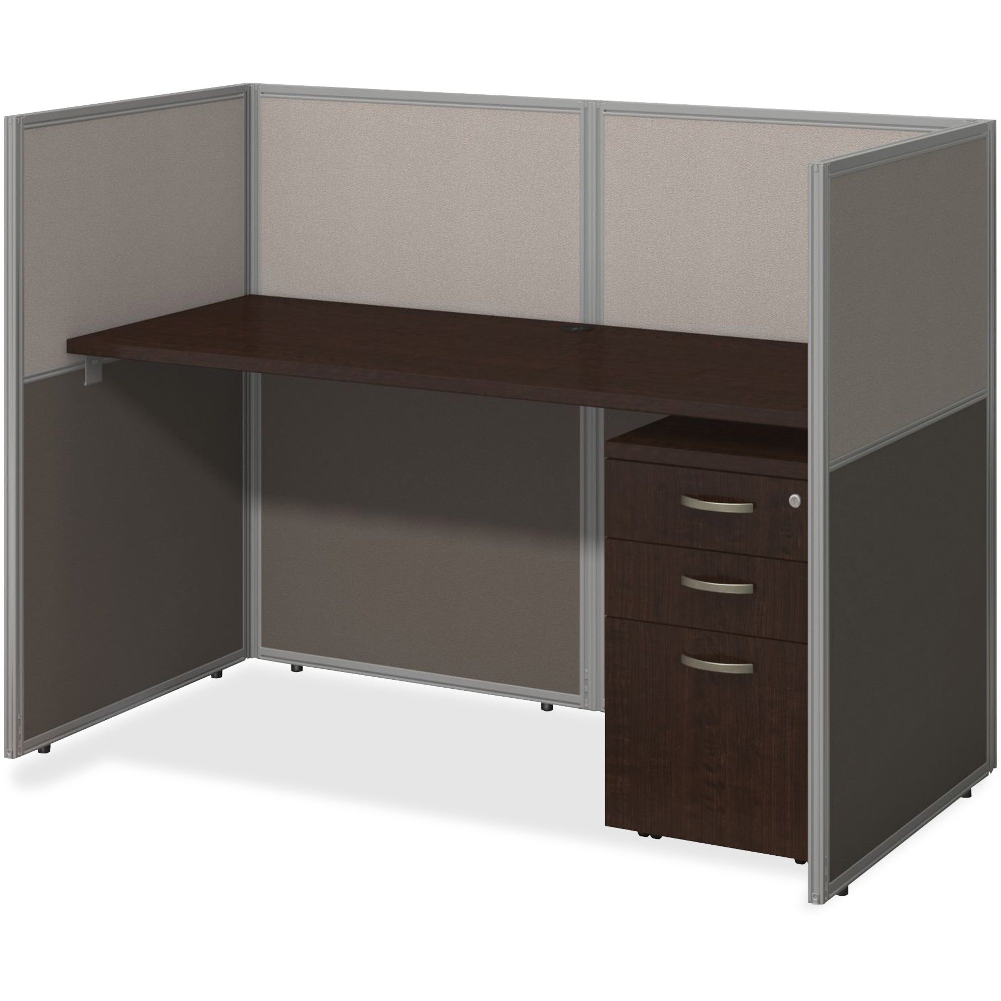Bush Business Furniture Easy Office 60W Stght Desk Closed Office w/3 Drawer Pedestal - For - Table TopRectangle Top - 3 Drawers x 61.02" Table Top Width x 30.51" Table Top Depth - 44.88" Height - Assembly Required - Mocha Cherry, Light Gray, Storm Gr - 1