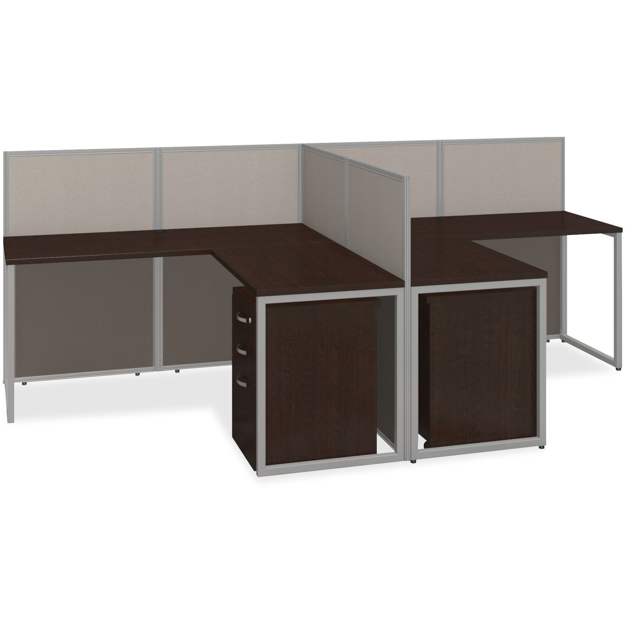 Bush Business Furniture Easy Office: 60W 2 Person L Desk Open Office with 3 Drawer Mobile Pedestals - Mocha Cherry - 1
