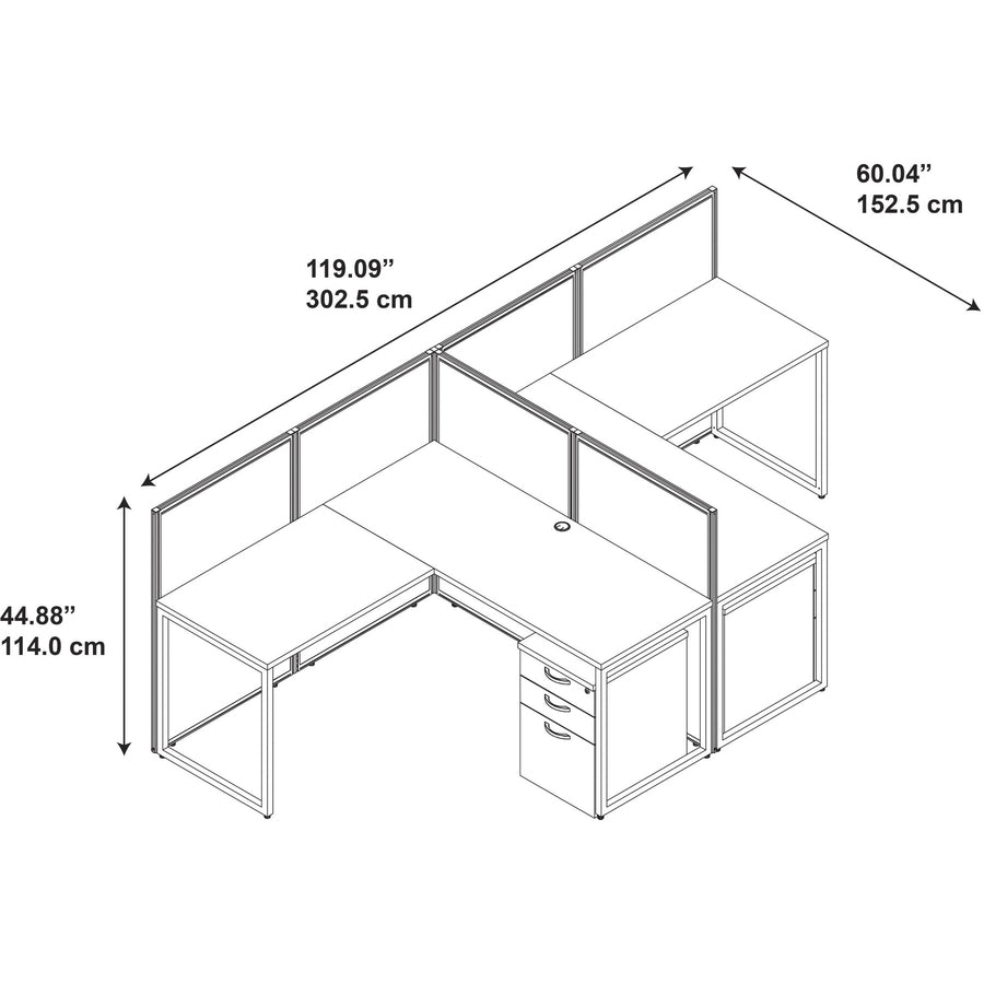 Bush Business Furniture Easy Office: 60W 2 Person L Desk Open Office with 3 Drawer Mobile Pedestals - Mocha Cherry - 4