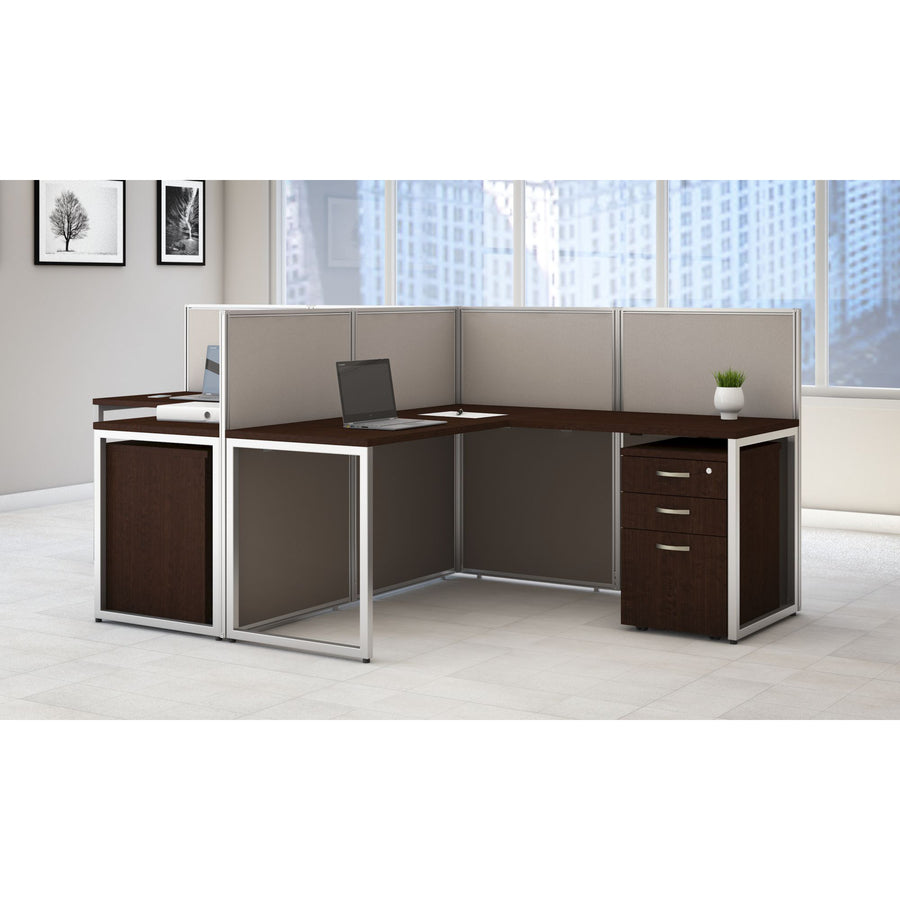 Bush Business Furniture Easy Office: 60W 2 Person L Desk Open Office with 3 Drawer Mobile Pedestals - Mocha Cherry - 3