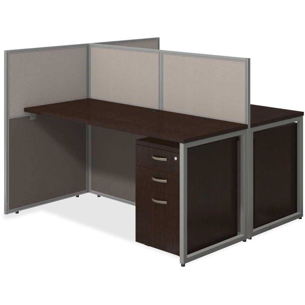 Bush Business Furniture Easy Office: 60W 2 Person Straight Desk Open Office with 3 Drawer Mobile Pedestals - Mocha Cherry - 1