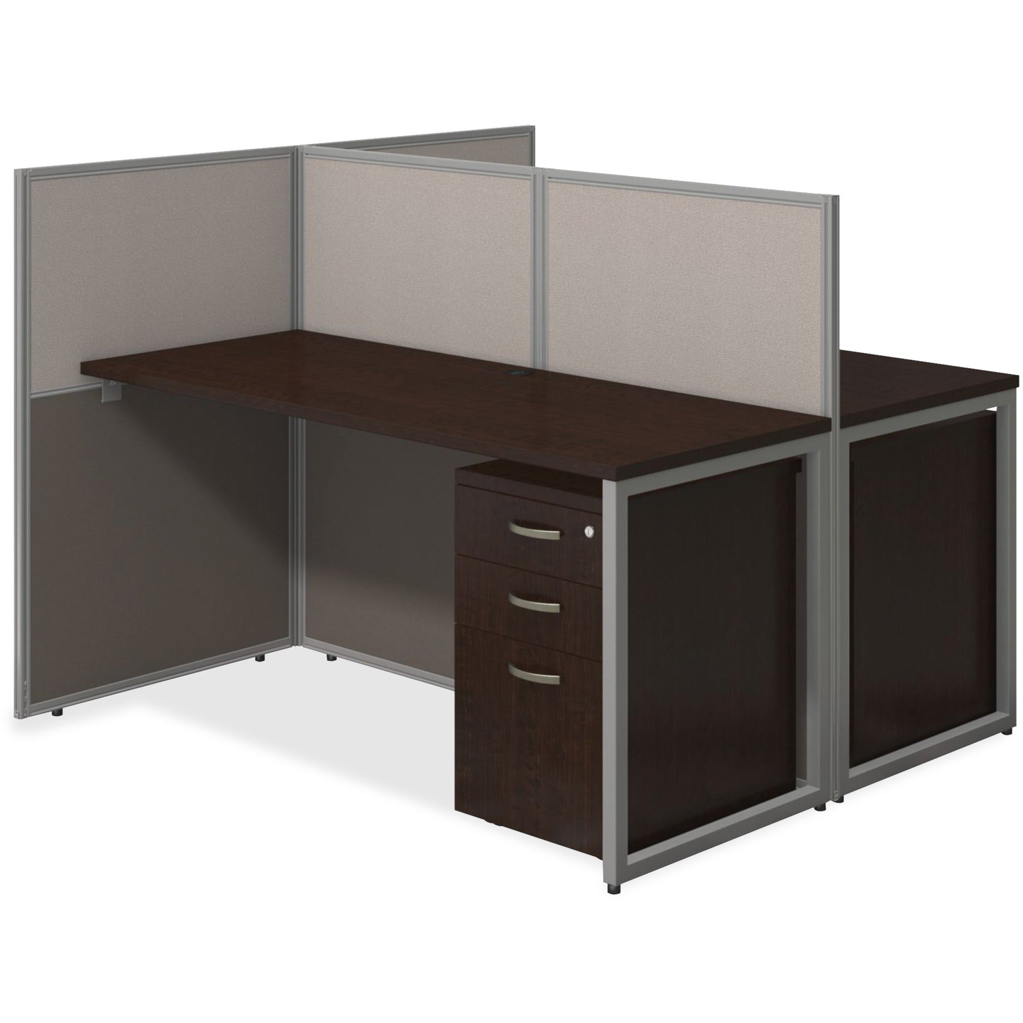 Bush Business Furniture Easy Office: 60W 2 Person Straight Desk Open Office with 3 Drawer Mobile Pedestals - Mocha Cherry - 1