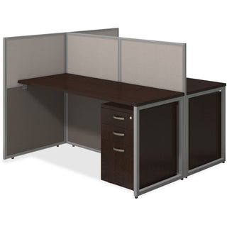 Bush Business Furniture Easy Office: 60W 2 Person Straight Desk Open Office with 3 Drawer Mobile Pedestals - Mocha Cherry - 1