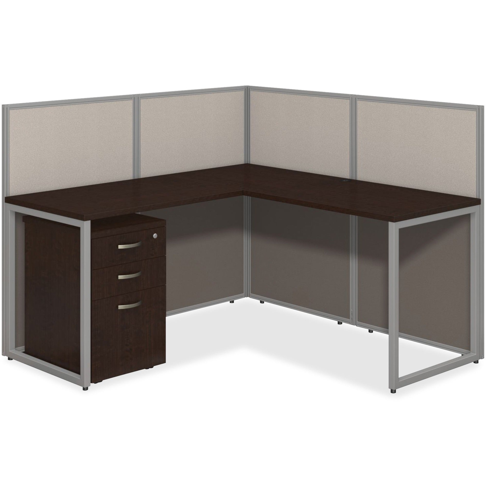 Bush Business Furniture Easy Office 60W L Desk Open Office with 3 Drawer Mobile Pedestal - For - Table TopMocha Cherry L-shaped, Thermofused Laminate (TFL) Top - Pedestal Base - 3 Drawers x 1" Table Top Thickness - 44.88" Height x 60.04" Width x 44.8 - 1