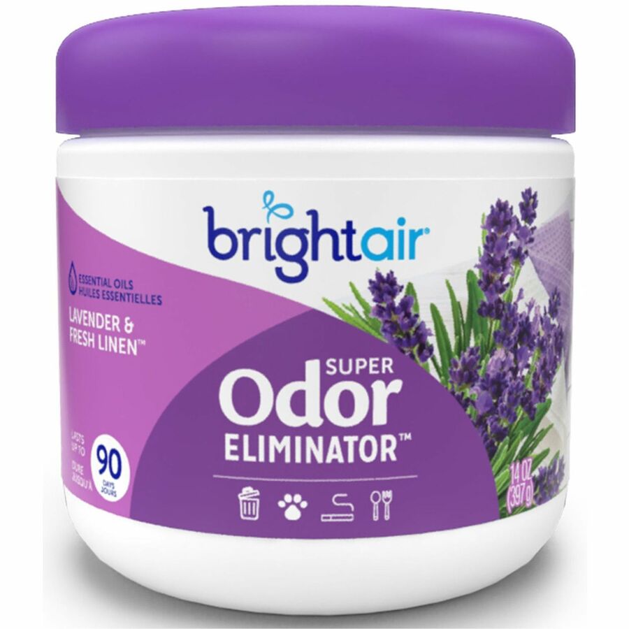 Super Odor Eliminator, Lavender and Fresh Linen, Purple, 14 oz Jar, 6/Carton