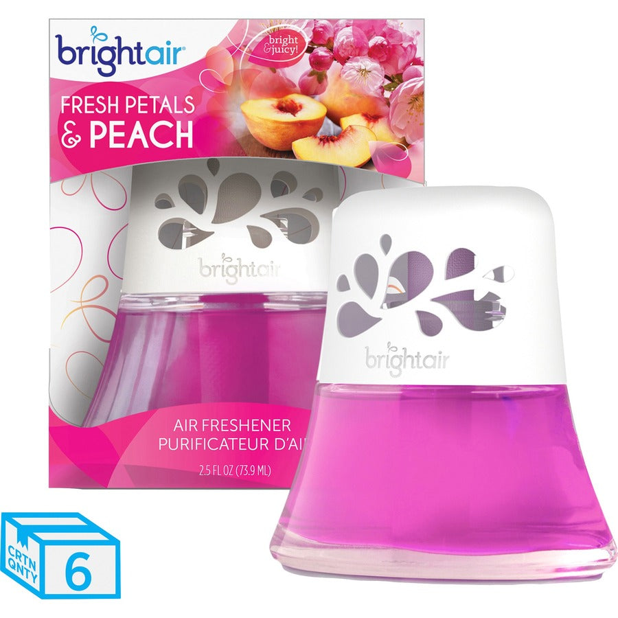 Bright Air Fresh Peach Scented Oil Air Freshener - Oil - 2.5 fl oz (0.1 quart) - Fresh Petals & Peach - 45 Day - 6 / Carton - Long Lasting