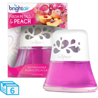 Bright Air Fresh Peach Scented Oil Air Freshener - Oil - 2.5 fl oz (0.1 quart) - Fresh Petals & Peach - 45 Day - 6 / Carton - Long Lasting