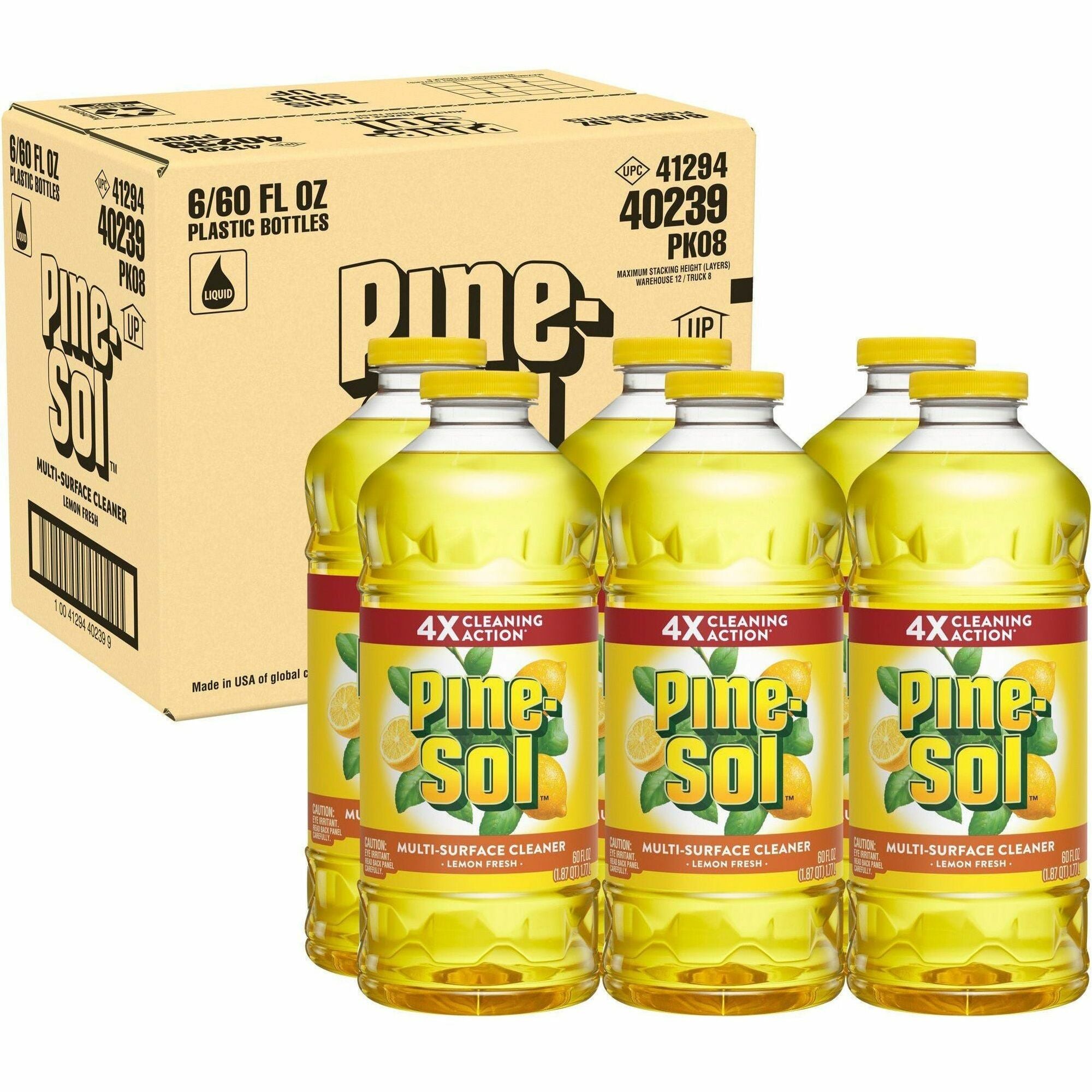 Pine-Sol All Purpose Cleaner - Concentrate - 60 fl oz (1.9 quart) - Lemon Fresh Scent - 6 / Carton - Deodorize, Residue-free, Disinfectant - Yellow - 1