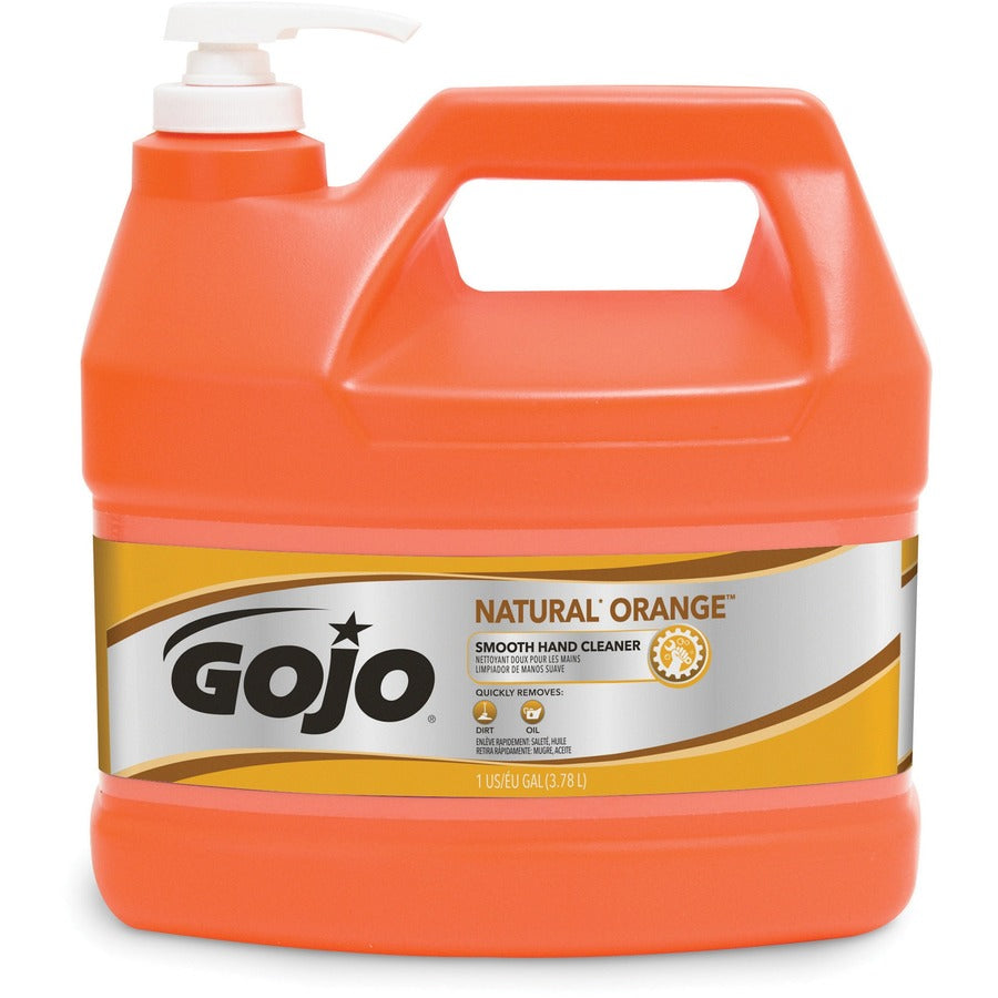 Gojo Natural Orange Smooth Hand Cleaner - Citrus ScentFor - 1 gal (3.8 L) - Pump Bottle Dispenser - Soil Remover, Dirt Remover, Grease Remover - Hand - Orange - 4 / Carton