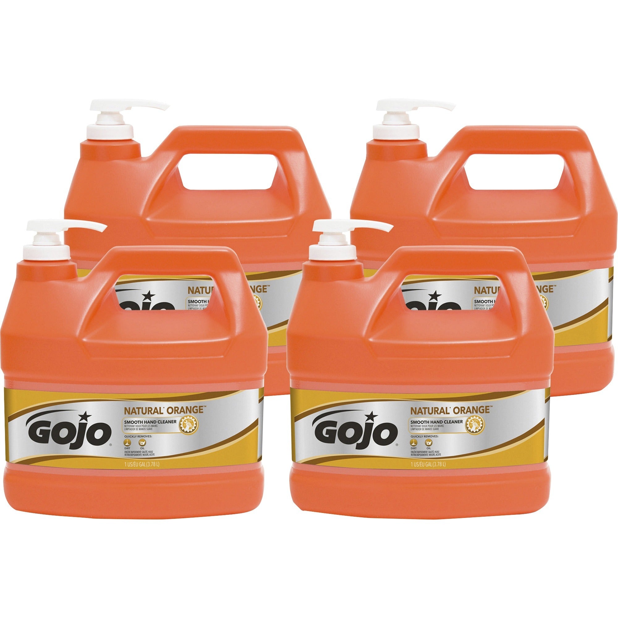 Gojo Natural Orange Smooth Hand Cleaner - Citrus ScentFor - 1 gal (3.8 L) - Pump Bottle Dispenser - Soil Remover, Dirt Remover, Grease Remover - Hand - Orange - 4 / Carton