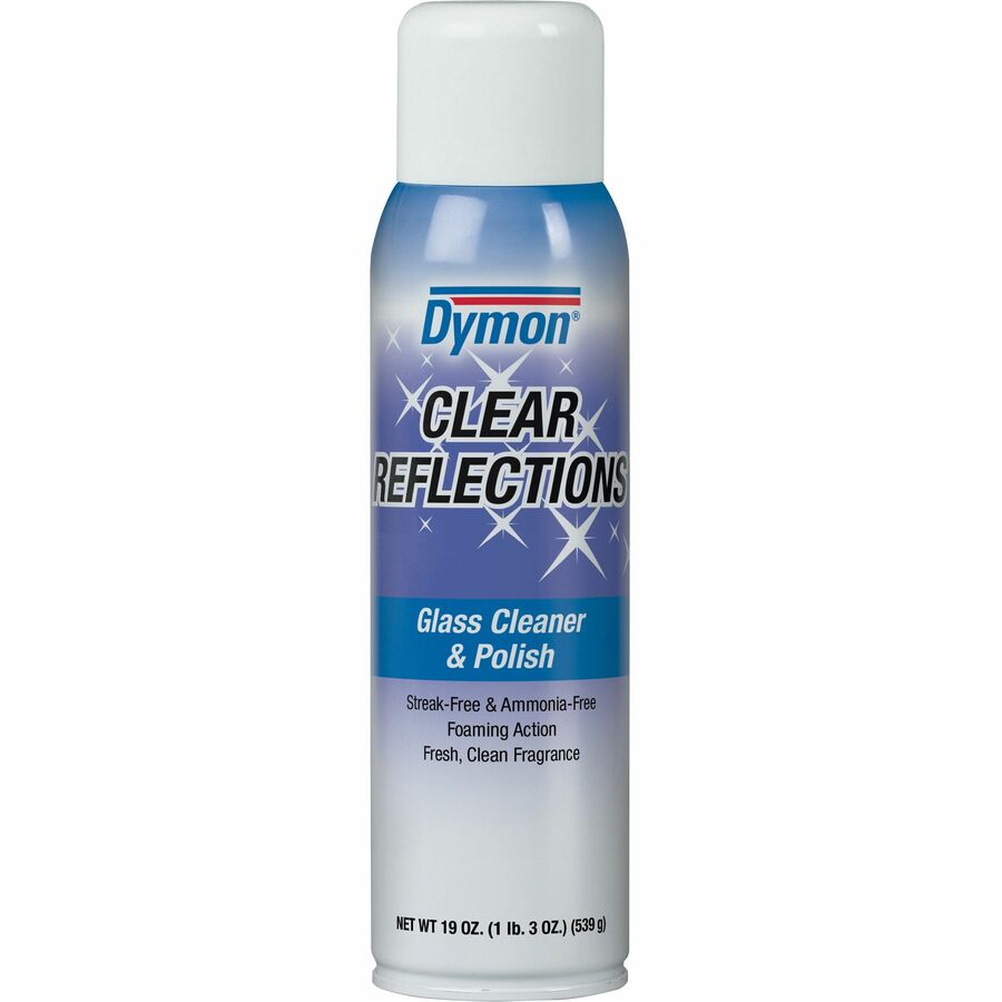 Dymon Clear Reflections Aerosol Glass Cleaner - 19 fl oz (0.6 quart) - 12 / Carton - Residue-free - Silver, Blue