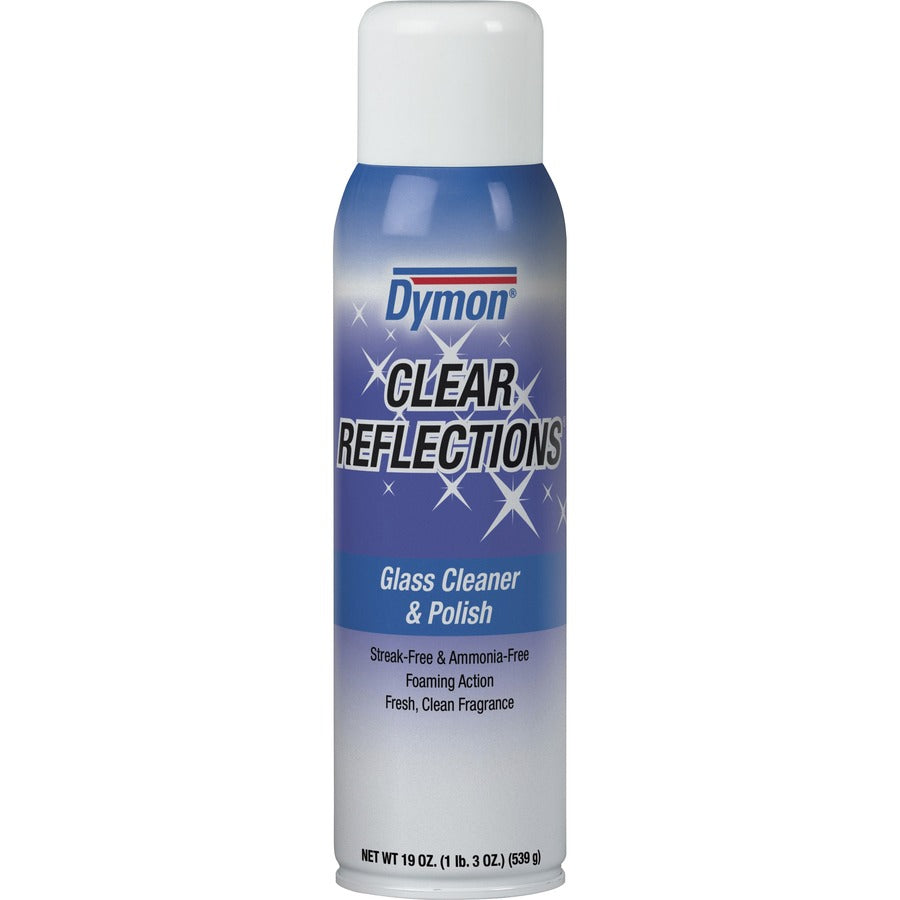 dymon-clear-reflections-aerosol-glass-cleaner-19-fl-oz-06-quart-12-carton-residue-free-silver-blue_itw38520ct - 2