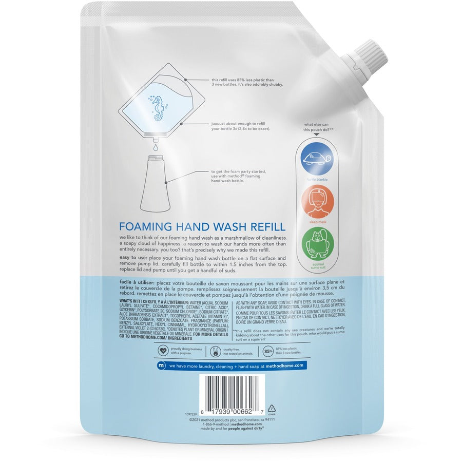 Method Foaming Hand Soap Refill - Sweet Water ScentFor - 28 fl oz (828.1 mL) - Hand - Clear - Triclosan-free - 4 / Carton