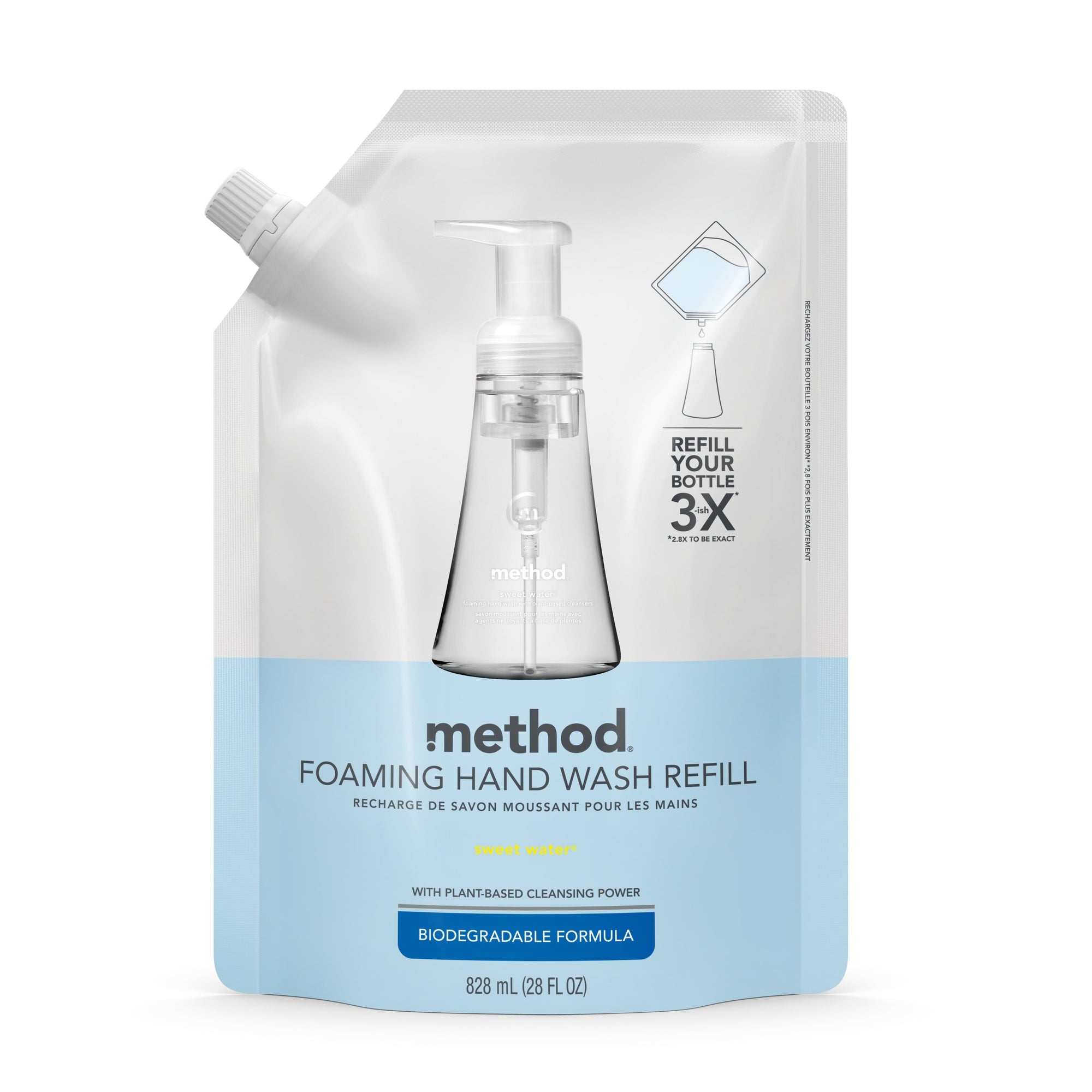 Method Foaming Hand Soap Refill - Sweet Water ScentFor - 28 fl oz (828.1 mL) - Hand - Clear - Triclosan-free - 4 / Carton