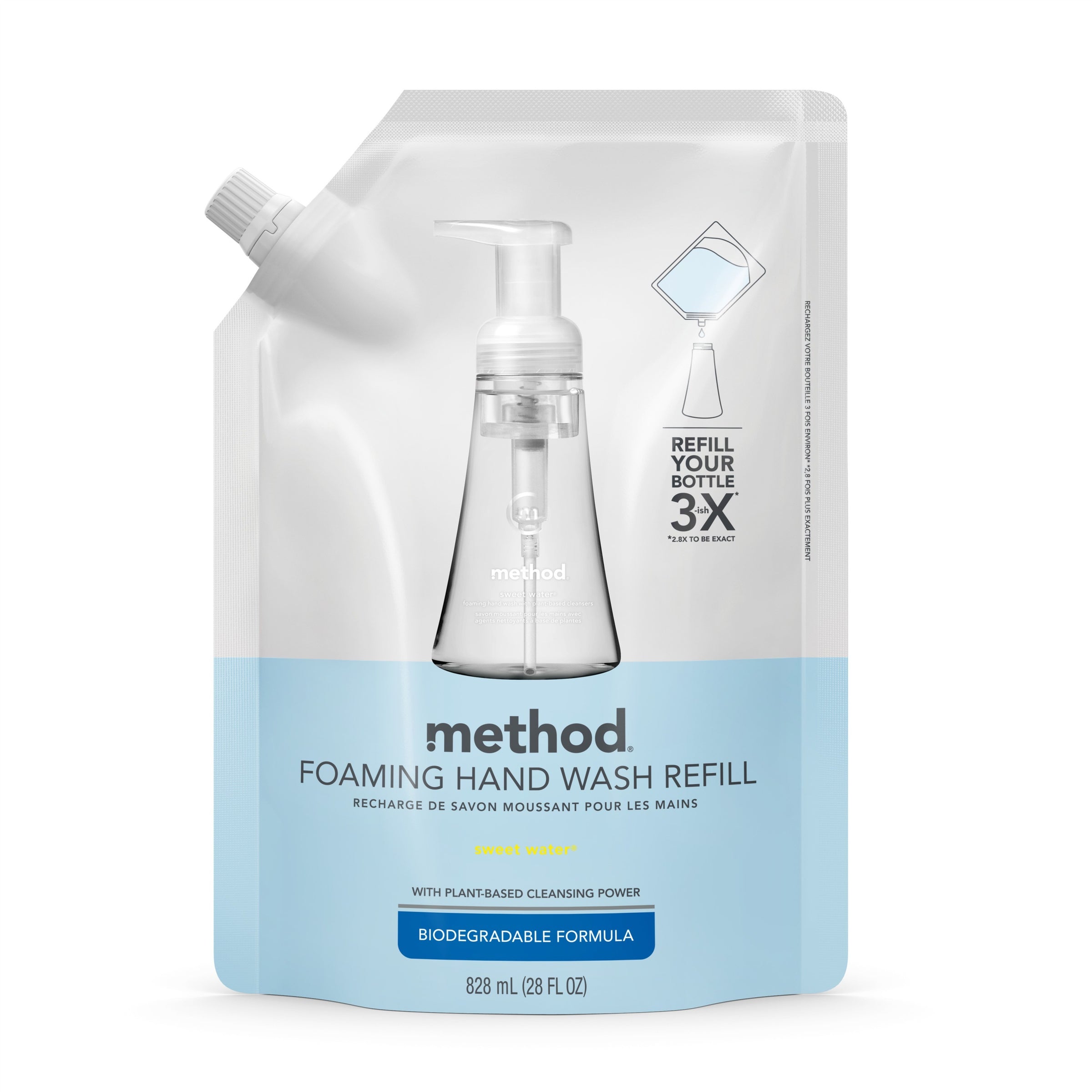 Method Foaming Hand Soap Refill - Sweet Water ScentFor - 28 fl oz (828.1 mL) - Hand - Clear - Triclosan-free - 4 / Carton