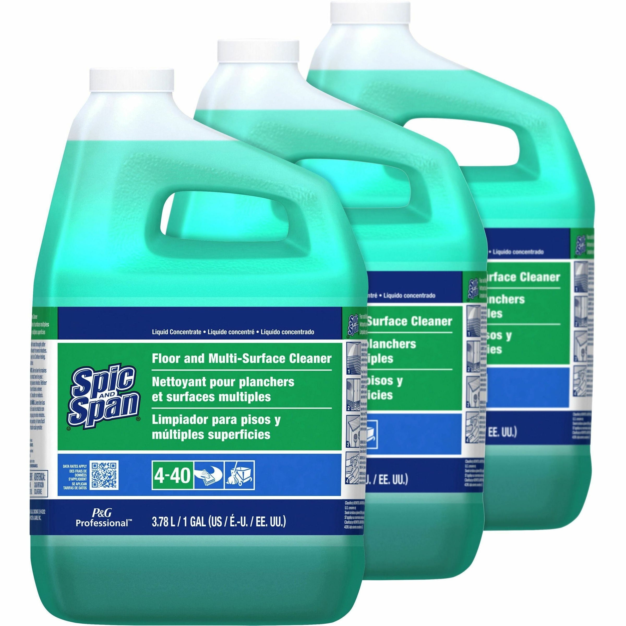 Spic and Span Floor and Multi-Surface Cleaner - Concentrate - 128 fl oz (4 quart) - 3 / Carton - Non-corrosive, Slip Resistant - Green