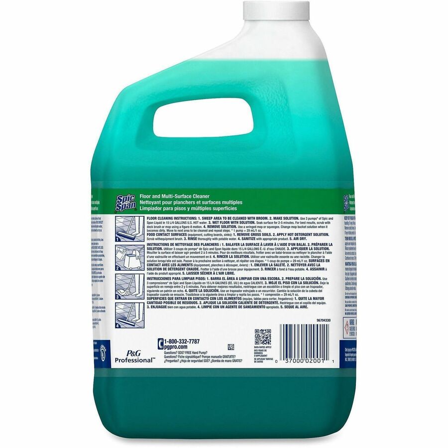 Spic and Span Floor and Multi-Surface Cleaner - Concentrate - 128 fl oz (4 quart) - 3 / Carton - Non-corrosive, Slip Resistant - Green