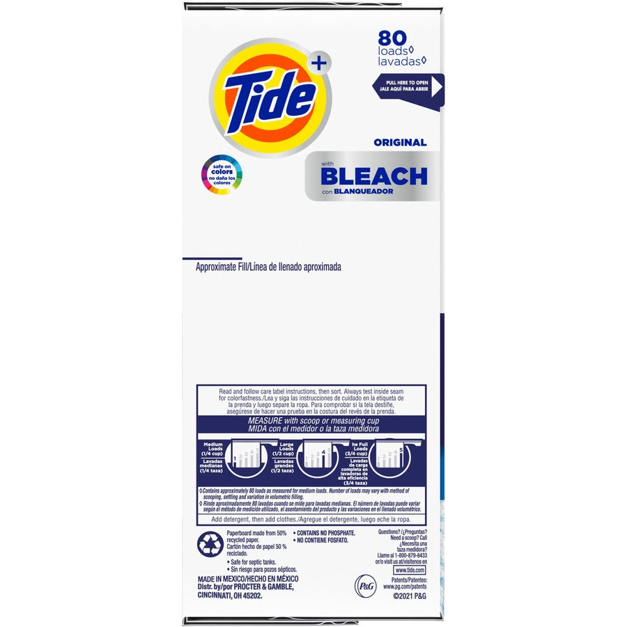 Laundry Detergent with Bleach, Tide Original Scent, Powder, 144 oz Box, 2/Carton
