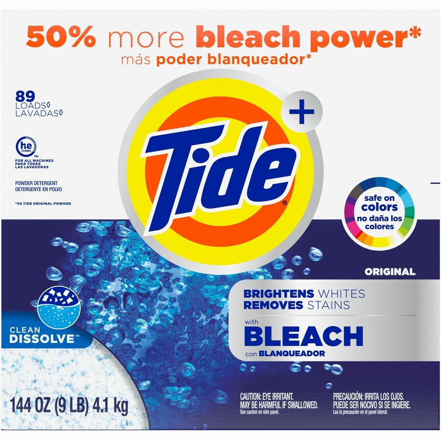 Laundry Detergent with Bleach, Tide Original Scent, Powder, 144 oz Box, 2/Carton