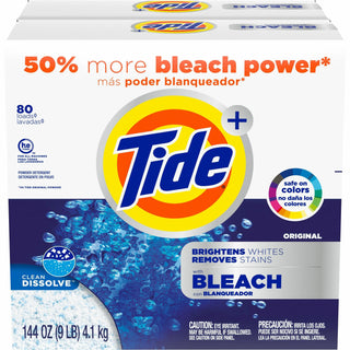 Laundry Detergent with Bleach, Tide Original Scent, Powder, 144 oz Box, 2/Carton