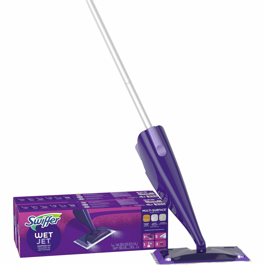 WetJet Mop, 11 x 5 White Cloth Head, 46" Purple/Silver Aluminum/Plastic Handle, 2/Carton