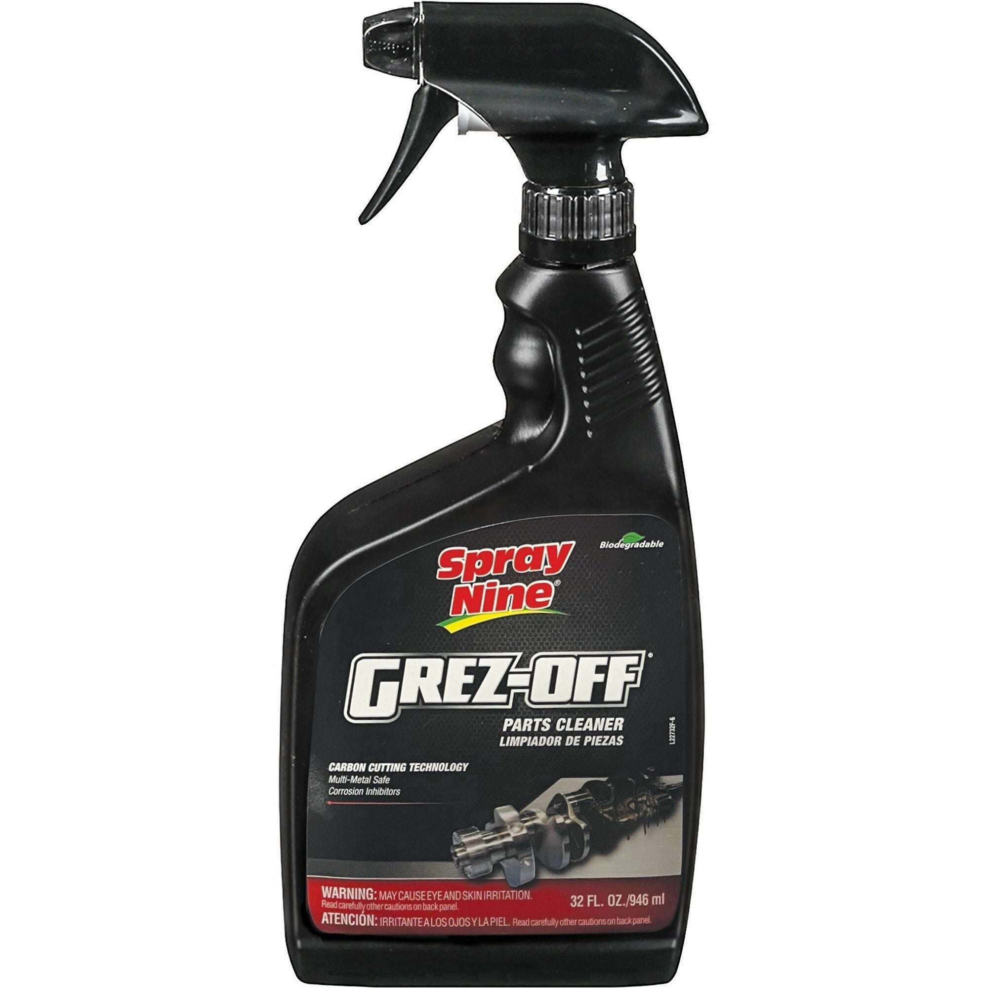 Spray Nine Grez-Off Parts Cleaner Degreaser - For Multipurpose - 32 fl oz (1 quart)Bottle - 12 / Carton - Non-flammable, Solvent-free, Water Soluble, VOC-free, Odorless, Fume-free, Heavy Duty - Clear