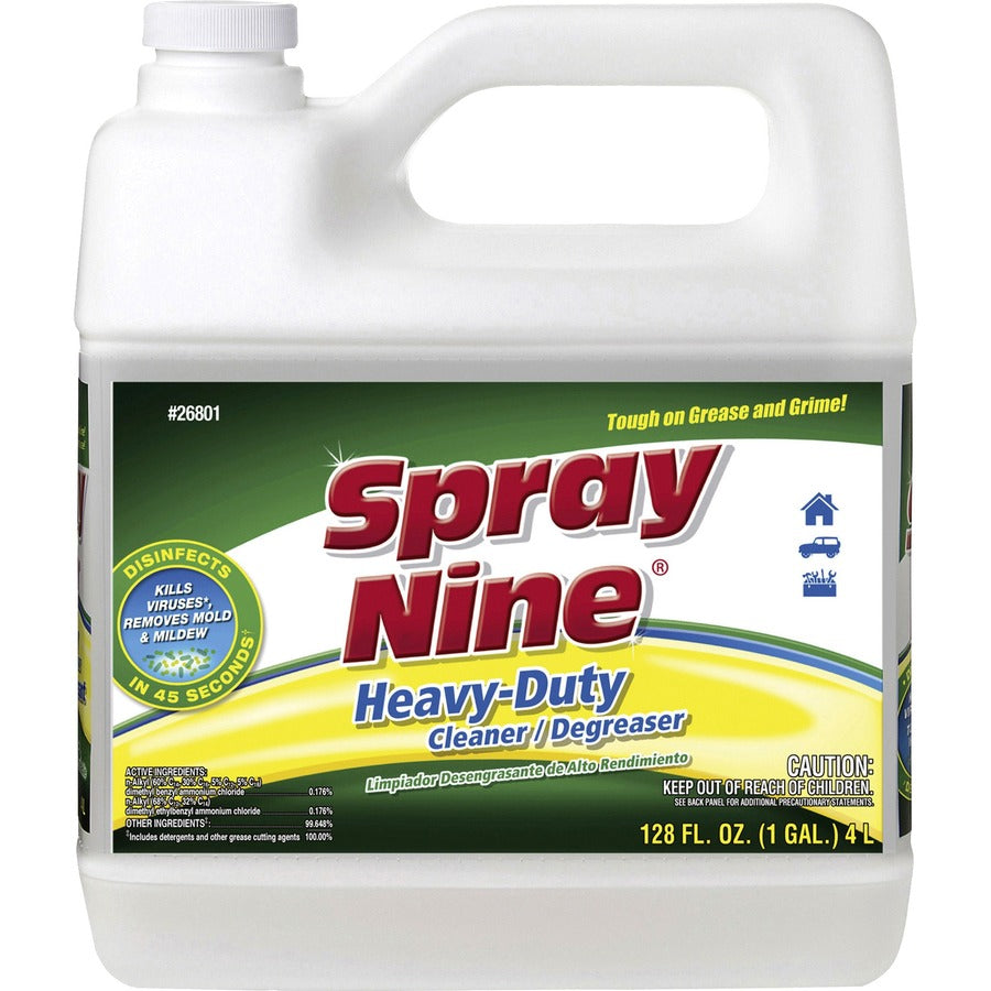 Spray Nine Heavy-Duty Cleaner/Degreaser w/Disinfectant - For Multi Surface - 128 fl oz (4 quart) - 4 / Carton - Disinfectant - Clear