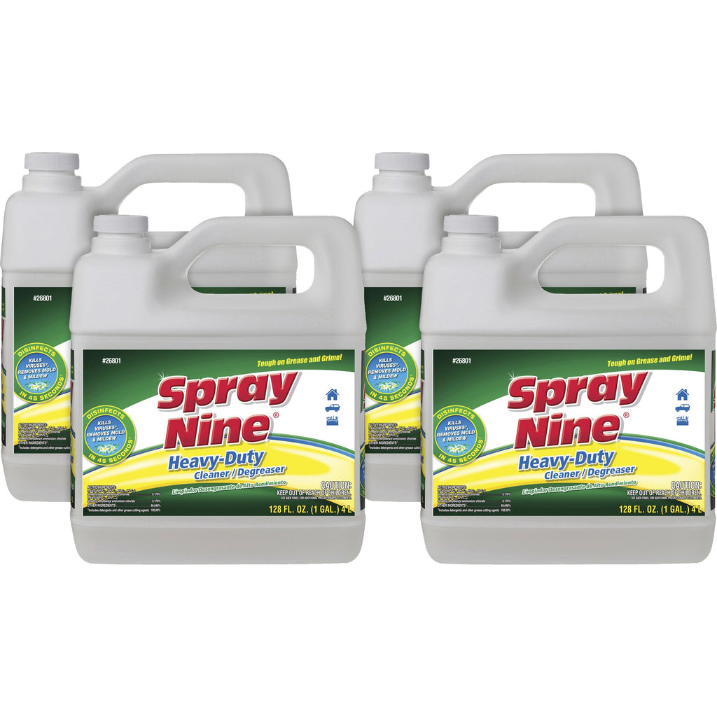 Spray Nine Heavy-Duty Cleaner/Degreaser w/Disinfectant - For Multi Surface - 128 fl oz (4 quart) - 4 / Carton - Disinfectant - Clear